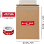 Neehows 100 Pack 5x6.9" Rigid Mailers Cardboard Envelopes, 400GSM Kraft Photo Mailers Shipping Envelope with "DO NOT BEND" Labels, Small Stay Flat Self Seal Document Envelope for Trading Cards- Brown