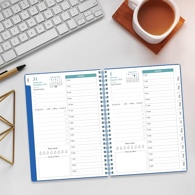 Daily Planner 2026 Full Page Per Day- 2026 Daily & Monthly Planner from January 2026 to December 2026, Day Planner 2026 with 12 Months Tabs, 6.4" x 8,5", Blue