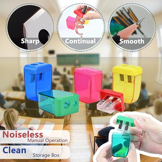 AUSTARK 24Pcs Pencil Sharpener Manual, Small Dual Hole Pencil Sharpeners Bulk for School Office Home, Back to School Supplies