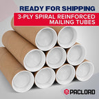 Paclord 2" x 12" Heavy-Duty Reinforced Cardboard Mailing Tube, Pack of 6 Tubes with 12 Caps – Secure USPS Approved – Great for Shipping and Storing of Prints, Artwork, Posters or Documents