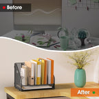 OrgMate Desk File Folder Holder Organizer-5 Vertical Compartments Racks and Paper Letter Tray,Mesh Magazine File Holder Sorter,Desktop Accessories & Workspace Organizers for Home,Office,School-Black