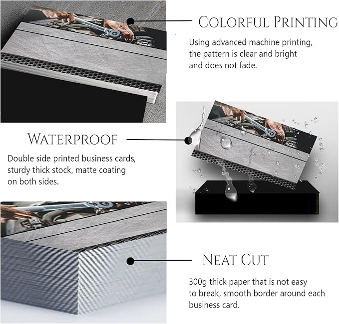 Custom Business Cards Personalized Business Cards for Small Business 300gsm Matte Paper Front & Back Sides Printed 3.5" x 2" - Mechanic Template
