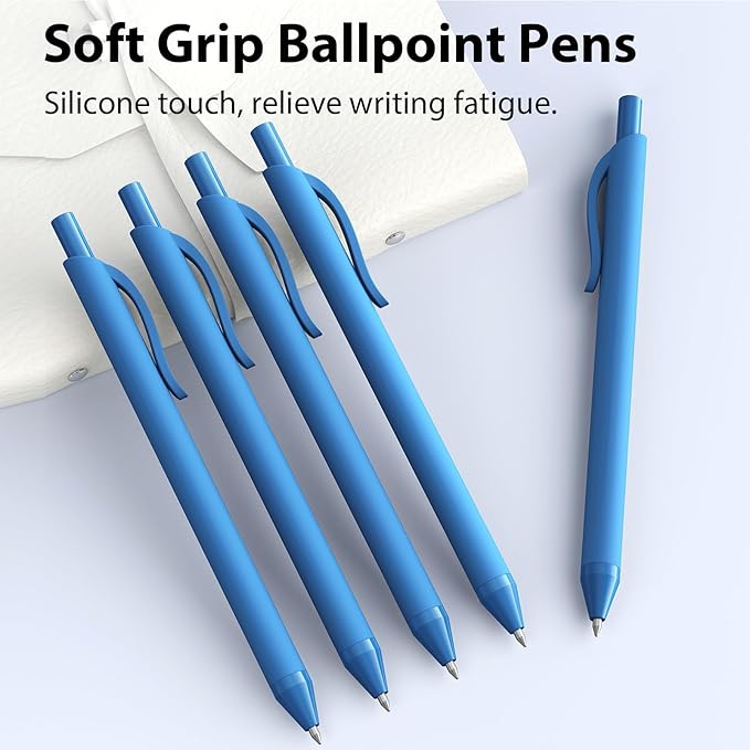 JIMMIDDA 52 Pcs Pens Bulk - 1.0MM Ballpoint Pens Blue Ink | Medium Point Smooth Writing, No Bleed Retractable Ball Point Pen for Office School (Blue - 52Pcs)