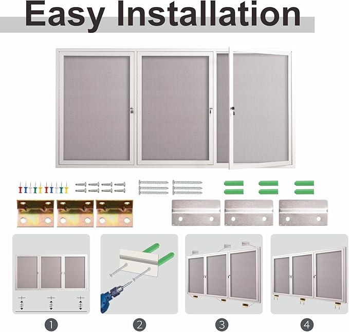 71x36 Inch Lockable Enclosed Bulletin Board, Weather-Resistant Outdoor Noticeboard with 2 Locking Doors, Wall-Mounted Silver Aluminum Frame & Grey Felt Presentation Board
