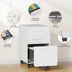 AFAIF 3 Drawer File Cabinet, Fully Assembled Mobile File Cabinets with Lock for Home Office, Metal Rolling Filing Caninet on Wheels, Three Drawer Under Desk Cabnet for Letter/Legal / A4 - White