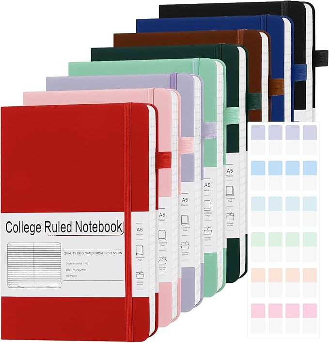CronElysia A5 Lined Journal Notebooks for Work, 192 Pages, Medium 5.7 x 8.3inch, College Ruled, Vegan Leather Hardcover Journals for Women Men,8 Pack