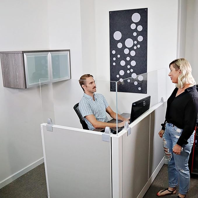 OBEX Acrylic Mounted Large Brackets Quality Desk Privacy Panel & Divider for Your Office Cubicle-Increase Separation & Improve Productivity (Clear, 18"W X 36"H)