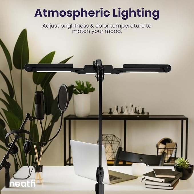 Neatfi (New Model) 3,000 Lumens LED Desk Lamp, Dimmable, 360 SMD LEDs, 30W, CRI 95, Adjustable Light Modes, Task Lamps for Home Office, Study Lamp, Desk Light Bar (CCT with Clamp, Black, 44 Inches)