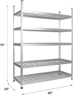 Amazon Basics 5 Shelf, High-Grade Aluminum, Silver, 60 x 24 x 78 Inch | Heavy Duty, 4000IBS, Adjustable, Storage, Shelving Unit