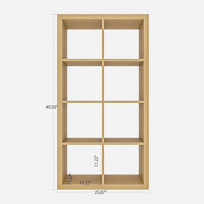 furtble Bookshelf with Storage Bins, 8-Cube Storage Organizer, Modern Wood Open Bookcase, Multifunctional Display Shelf for Living Room, Bedroom, Home Office, Oak