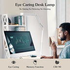 BZBRLZ LED Desk Lamp, Manicure Table Lamp, 16" Lamp Head, Dimmable Eye-Caring Drafting Light with 3 Color Modes, 10 Brightness Levels & Adapter, Memory Function(White)