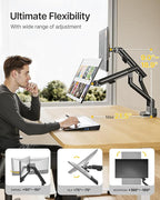 monTEK Dual Monitor Stand up to 35 inches Screen, Monitor Mount for 2 Monitors, Full Motion Adjustable Monitor Arm, VESA Mount with C-Clamp/Grommet Base, Holds 24.25lbs per Arm, MA1010BK-D