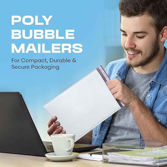 White Large Poly Bubble Mailers 12x15 inch | Self Seal Padded Envelopes Cushioned Bubble Mailer | Usable Size 12x15 | WaterProof | Lightweight mailing Shipping Bags | 100 Pack Bulk | USA Made