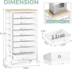SYKIARIOL Rolling Cart with Drawers,8 Drawer Rolling Cart,Rolling Drawer Cart,Rolling Storage Drawer Cart,White Rolling Cart,Utility Cart with Drawers and Wooden Tabletop