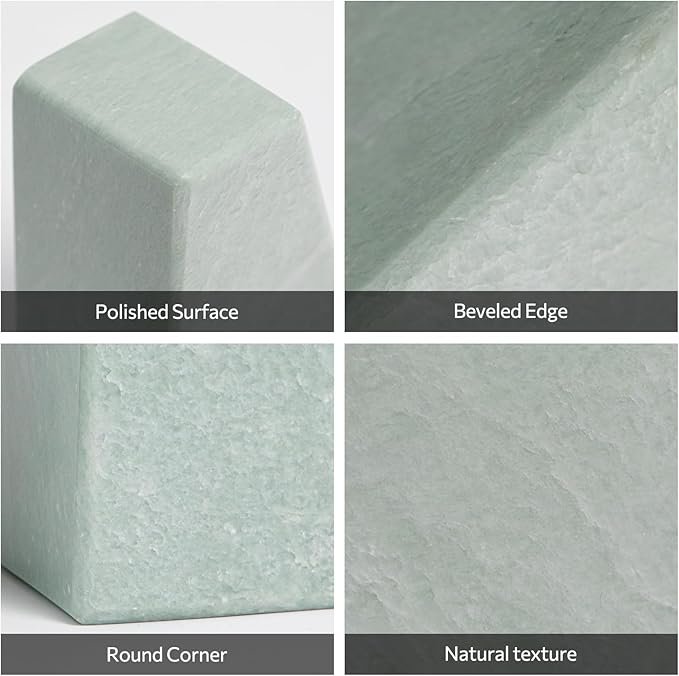 Faticdorr Luxury Marble Bookends for Shelves, 11LB Heavy Duty Marble Book Ends for Heavy Books, Stone Bookends Decorative, Polished, Light Green Triangular, Set of 2