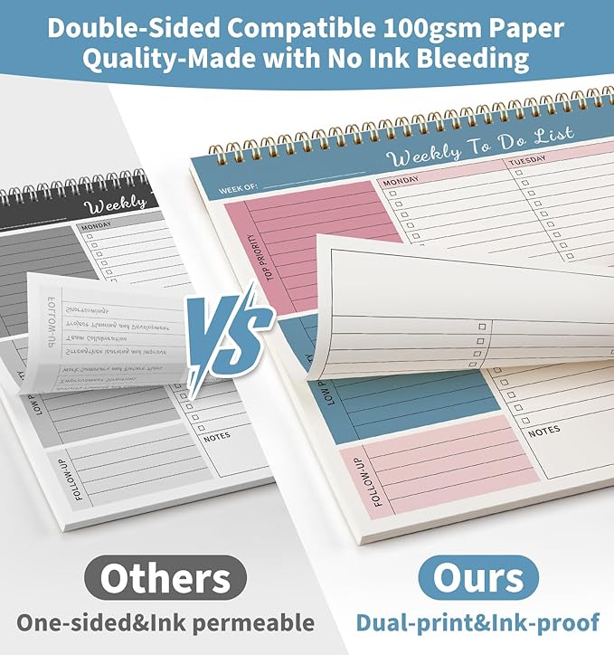 104 Pgs Weekly To Do List Notepad, 52 Duplex-Printed Undated Sheets 100 GSM（8.5"×11") Weekly Desk Planner For Work Home School Office Desk Accessories Supplies & Goal Setting Tasks - Blue
