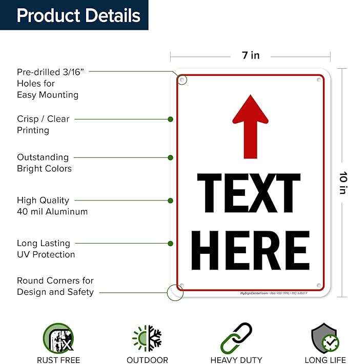My Sign Center Custom Arrow,7x10 Inches, Aluminum, Up Arrow, Professional Style, Contour Color, Directional Sign