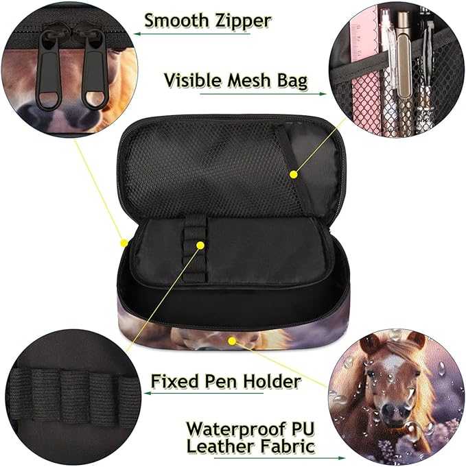 Pardick Pencil Case，Horse 3D Big Capacity Pencil Pouch Coin Pouch Stationery Organizer For Teen School