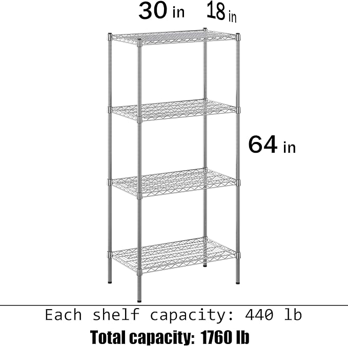 Regal Altair 18" Deep x 30" Wide x 64" Height Wire Shelving Kit | 4-Tier | NSF Commercial Storage Rack Unit