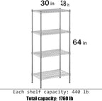 Regal Altair 18" Deep x 30" Wide x 64" Height Wire Shelving Kit | 4-Tier | NSF Commercial Storage Rack Unit