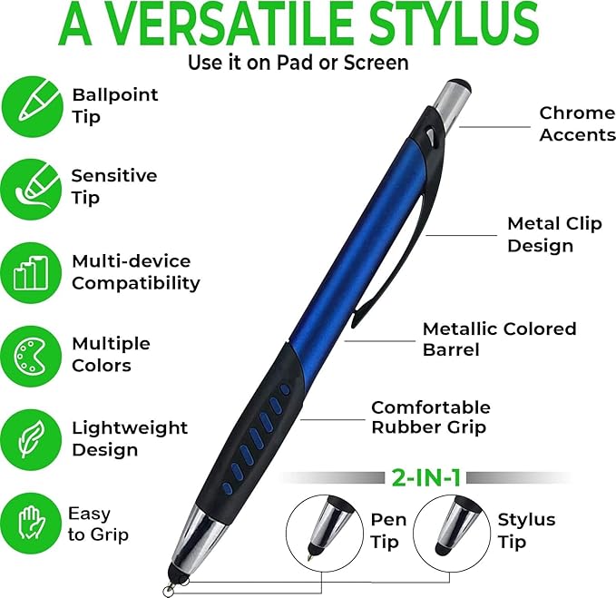 Personalized Pens With Custom Logo or Text-350 Pack Bulk-for Businesses, Parties, and Events, 2 in 1 Ballpoint Pen & Capacitive Stylus for Touchscreen Devices, Click Action, Assorted Colors, Black Ink