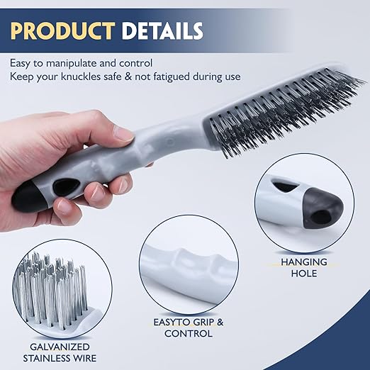 ANDOUNIER Stainless Steel Wire Brush Set 2Pcs,Heavy Duty Wire Brushes with Strong Handle & Metal Scraper,for Cleaning Welding Slag & Rust,Dust and Paint Scrubbing