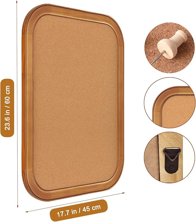Aitakatta Cork Board for Walls, 23.6x17.7 inches Bulletin Board with Frame, Decorative Hanging Pin Board Vision Board Message Board for Office School Home Decor(4R,4560,1p)