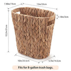 Bathroom Trash Can, Handwoven Wicker Trash Can with Handles for Bedroom, Living Roon, Kitchen, Bathroom and Office, Water Hyacinth Wicker Waste Basket, 1 Pack, 13"L x 7.5"W x 12.2"H, 3.2 Gallon