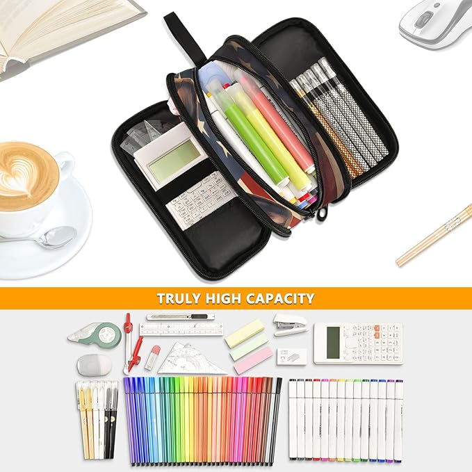 BOENLE Dog German Shepherd American Flag Pencil Case Box Boys Girls Large Pencil Pouch Zipper Compartments Big Capacity Stationery Pen Bag Organizer for Kids Teens Adults School