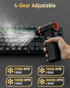 Compressed Air Duster, 180000RPM Electric Air Duster with 4-Speed Adjustable & Display Screen & LED Light & 5000mAh Battery, Rechargeable Cordless Electronics Air Blower for Keyboard/PC/Car