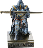 NCQIXIAO Medieval Templar Vanguard Officer Knight Pen Holder Pen Stand Desk Organizers and Accessories Resin Mobile Phone Stand as Gift for Office and Home Desk Organizer (Blue)