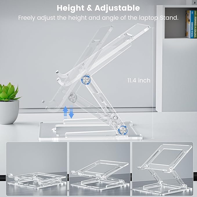 VIGLT Laptop Stand for Desk, Portable Acrylic Laptop Riser, Ergonomic Adjustable Computer Stand Holder for Notebook MacBook Air Pro, Dell XPS, HP (10-17.3'')