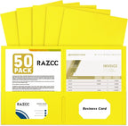 Two Pocket Folders, RAZCC 50 Pack 2 Pocket Folders Fit Letter Size Paper, Paper Folders with Pockets for School Office Business Home (Yellow)
