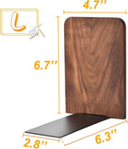 VIVTOB Book Ends, Black Walnut Wooden Bookends for Shelves - Heavy Duty Non-Slip Book Organizers, Upgraded Large Decorative Bookend Holders for Home, Kitchen, Office, Set of 2, Large
