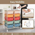 LDAILY 10 Drawer Rolling Cart, Storage Cart Organizer on Wheels, Drawer Cart with Metal Frame & Large Storage Capacity, Rolling Cart with Drawers for Living Room Classroom, Office