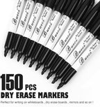Buecs Black Dry Erase Markers, Low-Odor, 150 Count, Chisel tip, Perfect for Writing on Whiteboards, Dry-Erase Boards, Glass, School Office Supplies