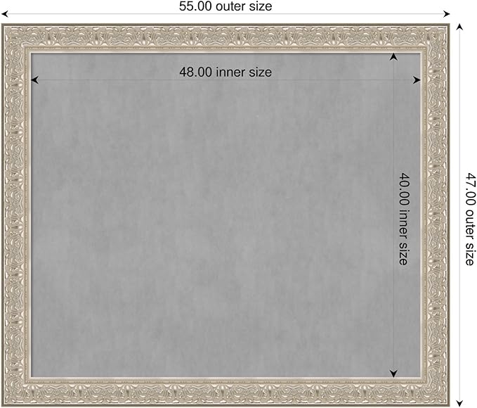 Amanti Art Silver Framed Magnetic Board 47x55 Oversize Vision Board for use with Magnets, 100% Metal Sheet to Display Items as Office Decor or for Home Organization in mudroom, Kitchen or Kids Room