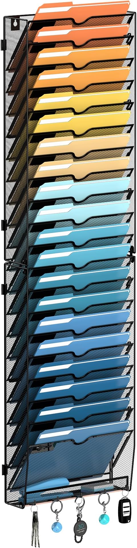 SUPEASY 21-Tier Wall File Holder Organizer with Hooks, Mesh Hanging File Organizer, Mail Organizer Wall Mounted for Papers, Folders, Office Magazine Rack, Assembly Needed, Black