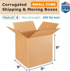 Small Cube Moving & Shipping Boxes 9 x 9 x 9 inches (5-Pack) - Extra Strength 200 lb vs Regular - Corrugated Durable Cardboard Boxes - Box for Packaging - Moving Supplies Box by IDL Packaging