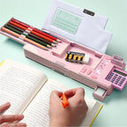 Ristpal Pop Up Multifunction Pencil Case, Cute Cartoon Pen Box Organizer Stationery with Calculators, Sharpener, Schedule, School Supplies, Best Birthday Gifts for Kids Teens (Pink)