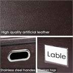 PRANDOM Collapsible Storage Box with Lid [3-Pack] Leather Fabric Foldable Storage Bin Organizer Container Basket Cube with Cover for Home Bedroom Closet Office Nursery Brown(22.8X15.7X11.8)
