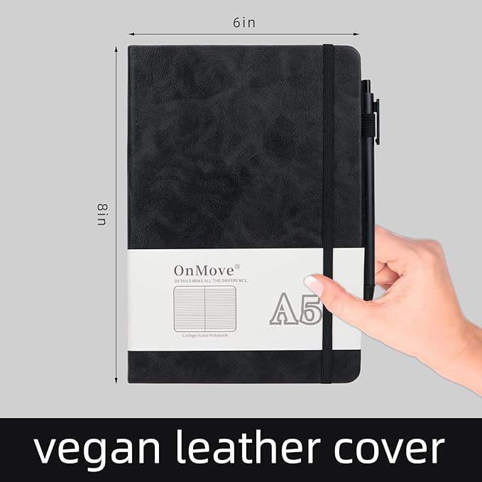 OnMove Notebooks Journal for Women Men 12 Pack Bulk Leather Hardcover with Pen Holder A5 160 Pages 100 GSM Thick Paper for Work School Lined Black