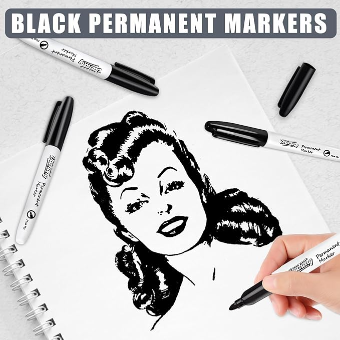 Duchong Black Permanent Markers, 30 Count Permanent Markers Bulk, Quick Drying Marker, Waterproof, Smooth, Durable, Works on Packing, Wood, Glass for Kids Adult Doodling, Marking