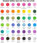 Grabie 42 Capped Glitter Gel Pen Set, 18 Iridescent&24 Essential Color Pens, Smooth Rollerball Tip, Metallic Sparkly Gel Pens for Coloring, Set of 42 Gel Pens Colored