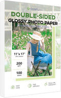Double Sided 11x17 Glossy Photo Paper, Goefun 200 GSM/54 LB Inkjet Photo Paper for Dye Ink, 100pack