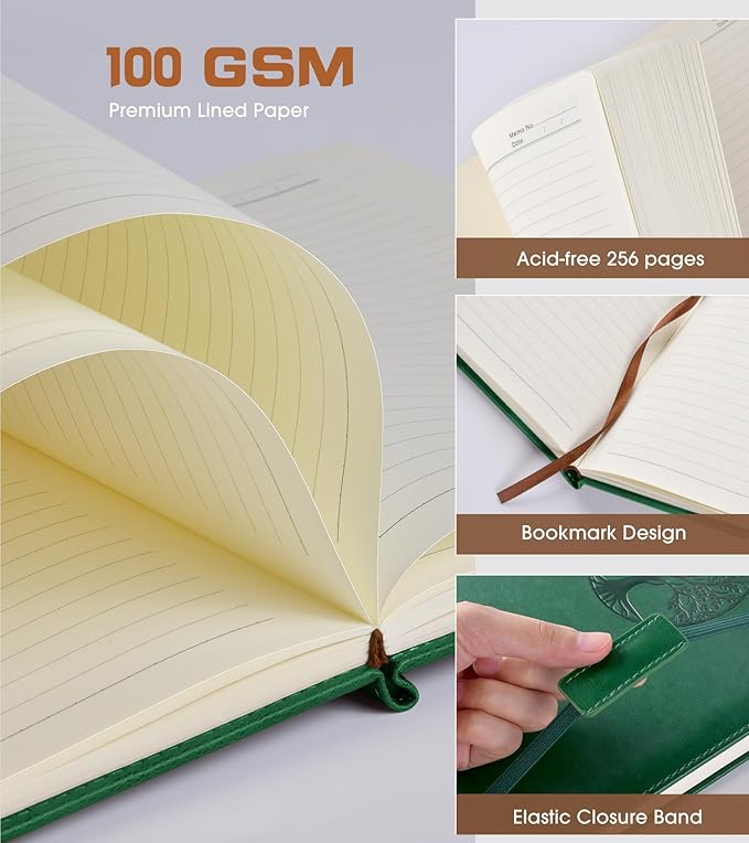 Biuwory Lined Journal Notebook for Women Men,256 Pages A4 Large Hardcover Leather Journals for Writing,Travel,Business,Work,School,College Ruled Notebooks for Note Taking, Diary Notepad 8.6"×11"