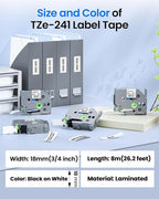TZe-241 18mm 0.7 Laminated White Tape Replace for Brother Label Maker Tape 18mm Label Tape Compatible with P-Touch TZ TZe 3/4" Black on White TZE241 for PTD410 PT-D400 PT-D610BT PTD600 Refills,4 Pack