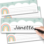 Desk Name Tags for Classroom -25 Student Name Plates for Classroom Kindergarten, Preschool, 1st, 2nd & 3rd Grade, 9x3 Teacher Nameplates for Student Desks & Cubbies, Boho Nametags