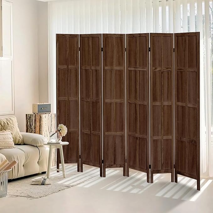 ALeesing 6 Panel Room Divider, 5.6Ft Wood Room Dividers and Folding Privacy Screens, Room Divider Wall Freestanding Room Partitions, Room Dividers Screen for Home Office Bedroom, Dark Brown