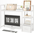 Desk Shelf with Drawer, 41.3" Desktop Organizer Shelf, Desk Hutch for Computer Monitor Max 32", 3 Tier Desktop Display Rack, Wooden Desk Top Bookshelf Storage Rack for Home Office Dorm, White